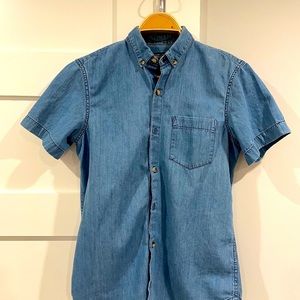 Pull & Bear Short-Sleeve Denim Button-Down Shirt - Small, Slim